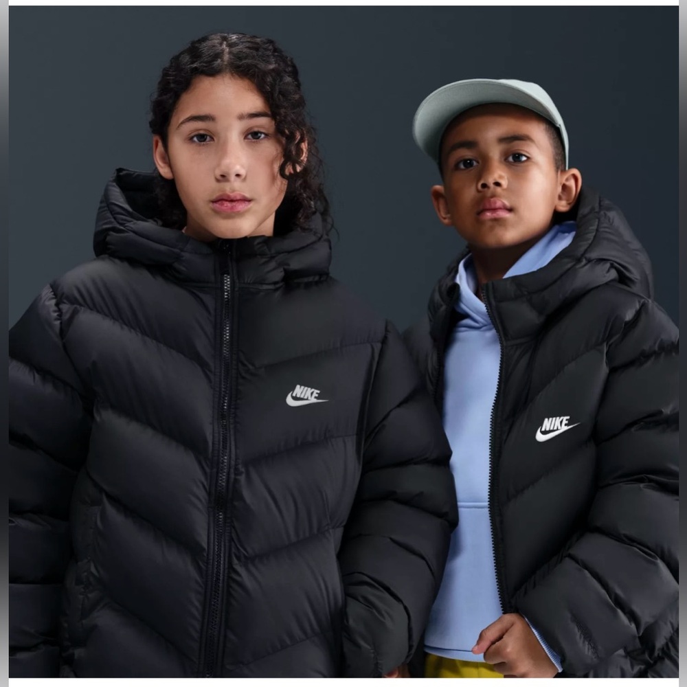 Nike Black Puffer Jacket with White Swoosh - Kids